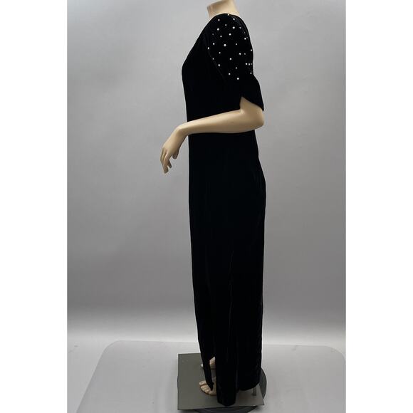 Michael Marcella Vtg 80s Dress Women 10 Black Velvet Gown Puff Pearl Sleeve NWT - Picture 3 of 11